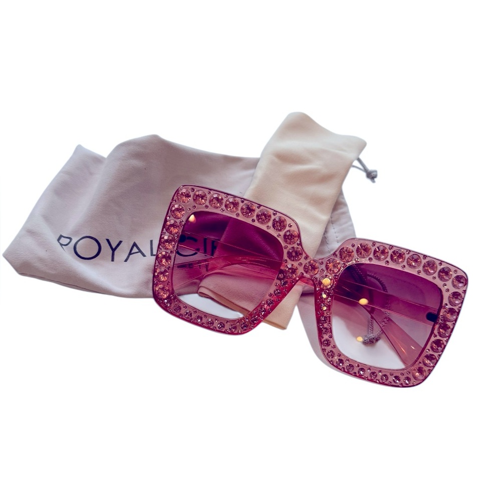 Royal Girl oversized square rhinestone sunglasses in pink. EUC. - Picture 6 of 7
